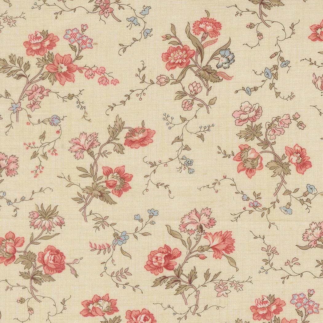 Fleur De Paris Parterre Florals Pearl fabric by French General for Moda, featuring 19th-century floral prints on a soft pearl background