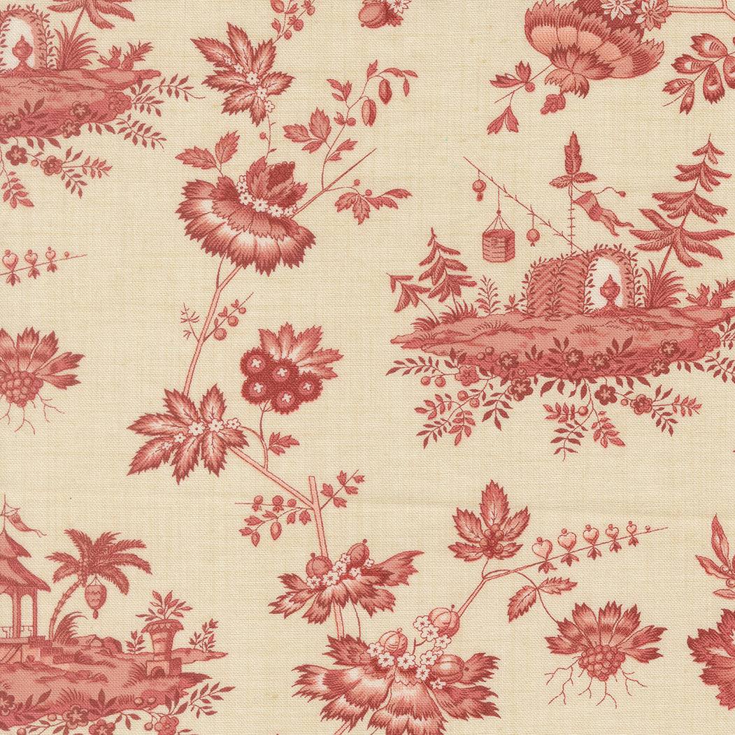 Fleur De Paris Jardinage Florals Pearl Garance fabric by French General for Moda Fabrics, 19th-century floral print on soft pearl background.