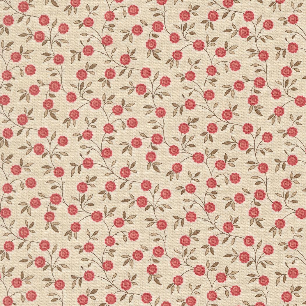 Fleur De Paris Topiare Florals Pearl fabric by French General for Moda Fabrics with delicate 19th-century floral design on soft pearl background
