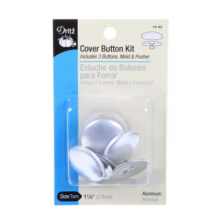 Dritz Button Cover Kit 1 1/8 inch aluminum with 3 buttons, mold, and pusher for fabric crafts