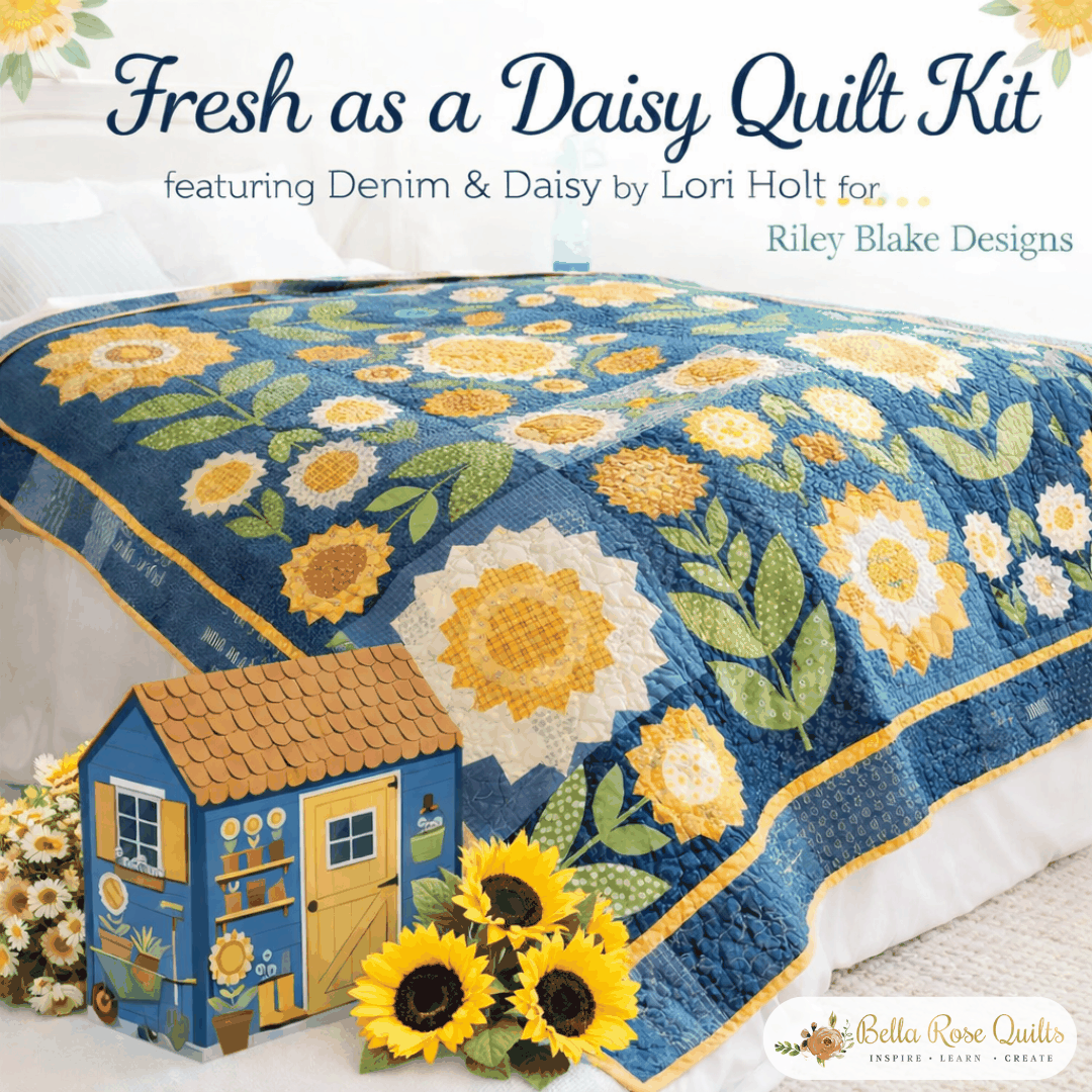 Fresh as a Daisy Quilt Kit with Denim & Daisy fabric by Lori Holt in a keepsake box