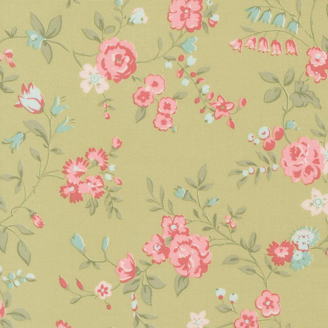 Abide Main Floral light green fabric by Brenda Riddle for Moda Fabrics, vintage floral design