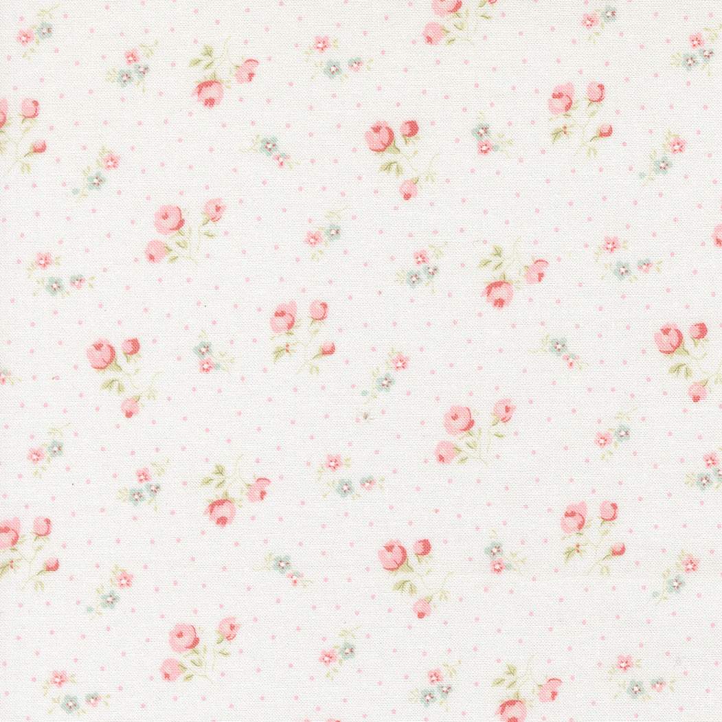 Abide Small Floral Linen White fabric with vintage floral print by Brenda Riddle for Moda Fabrics