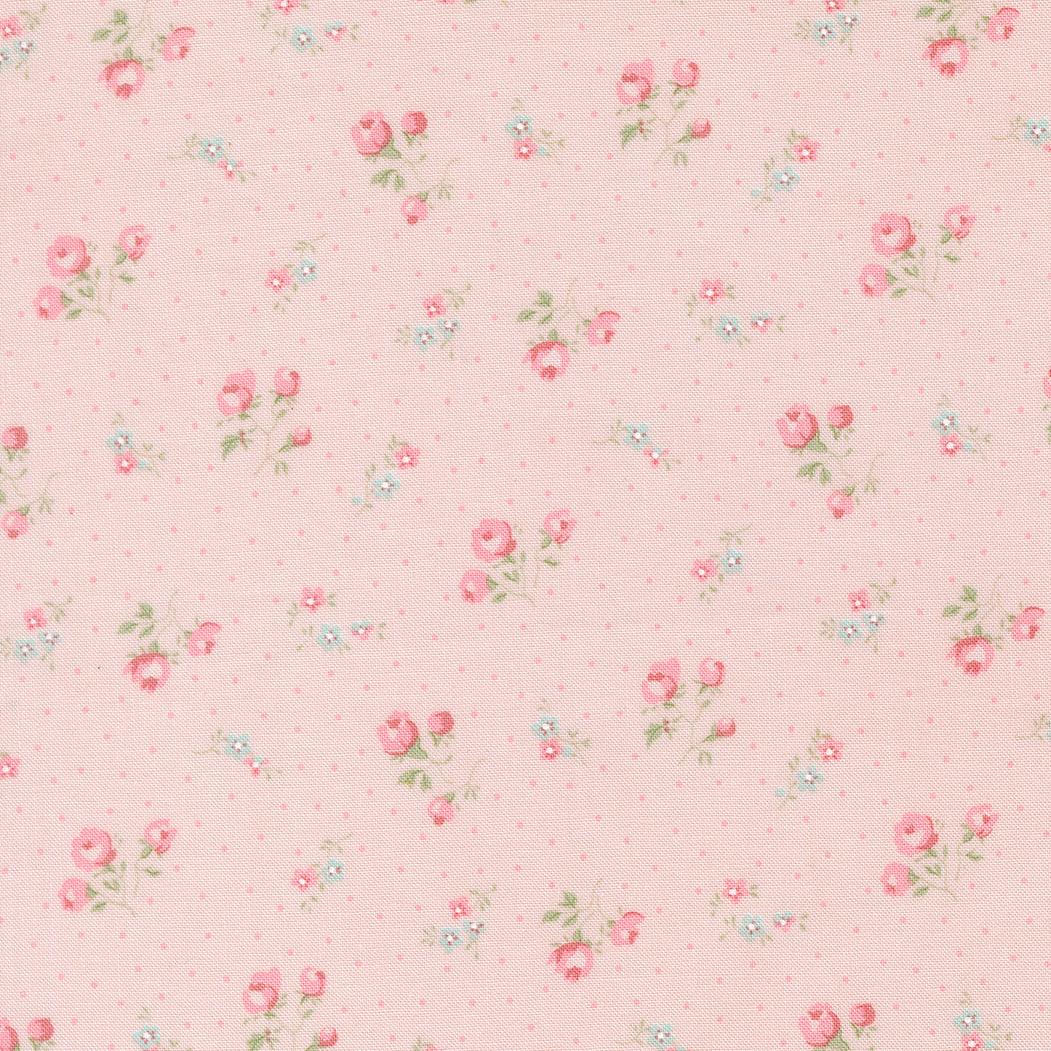 Abide Small Floral Pink fabric by Brenda Riddle Designs, vintage floral pattern in soft pink for calming quilting projects