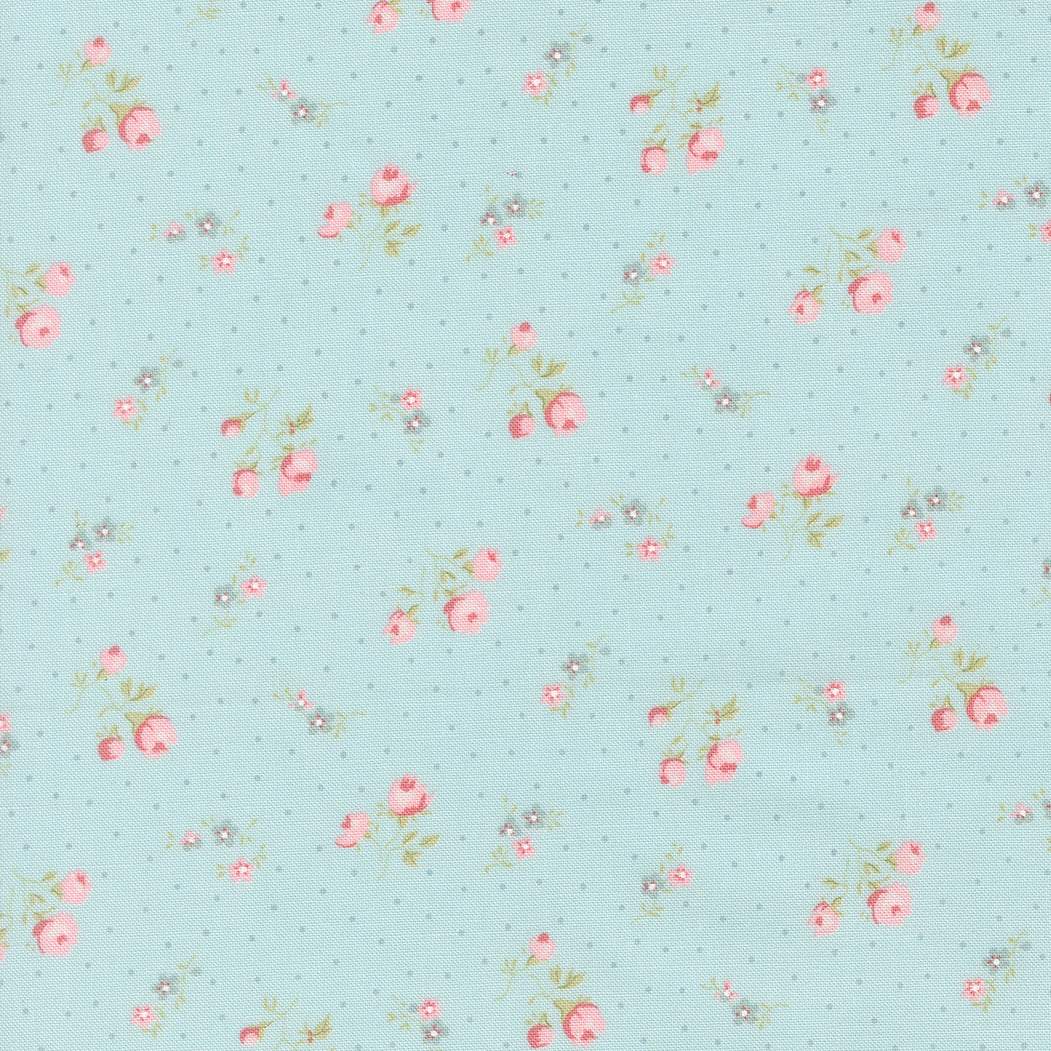 Abide Small Floral light blue fabric by Brenda Riddle for Moda Fabrics, vintage floral print sold by half yard