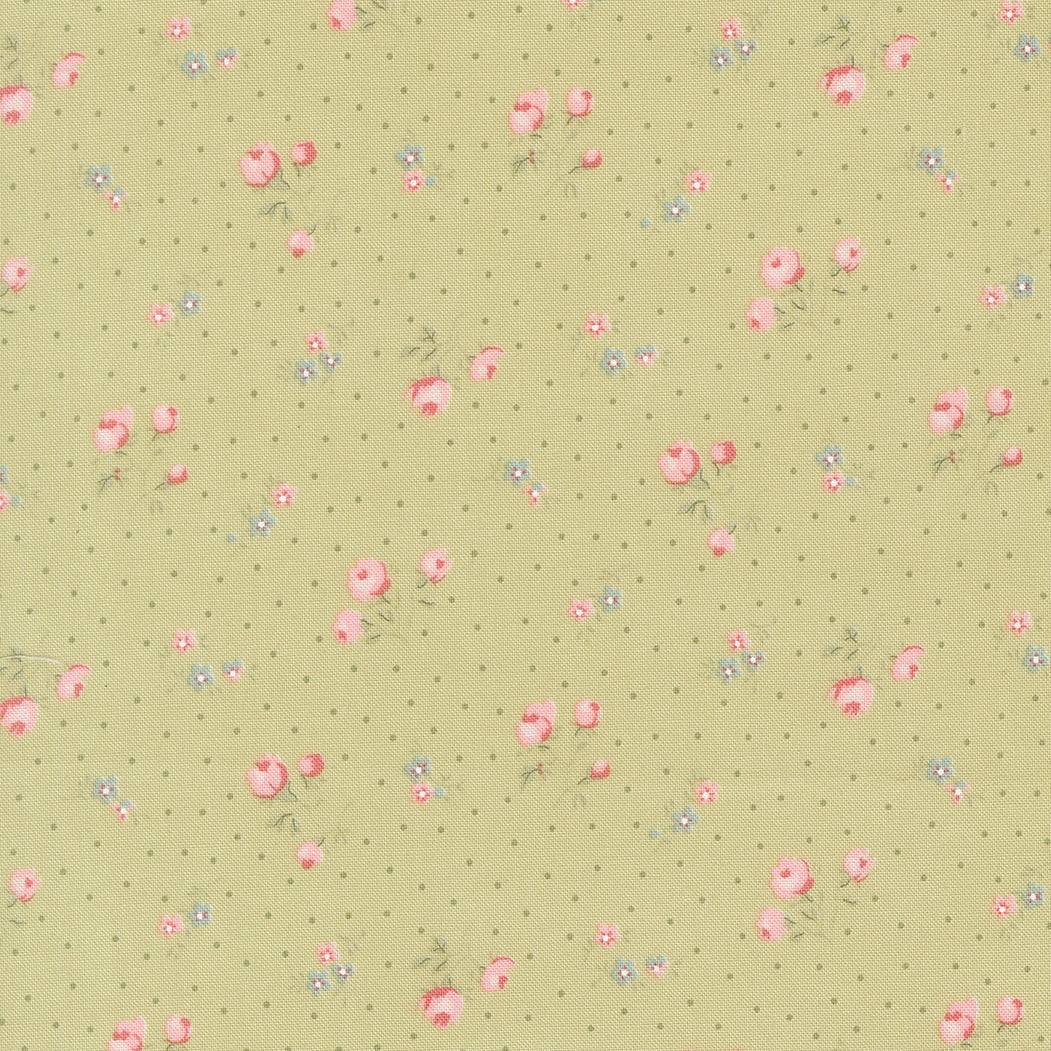 Abide Small Floral light green fabric by Brenda Riddle for Moda Fabrics, vintage floral print in soft calming colors