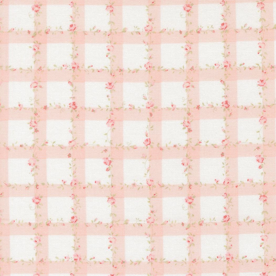 Abide Floral Plaid Gingam Pink fabric by Brenda Riddle for Moda Fabrics in soft vintage floral and plaid design
