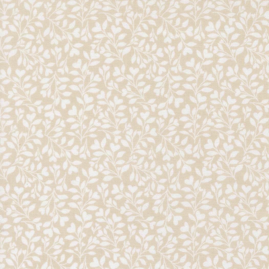 Abide Hearts and Leaves Stone fabric by Brenda Riddle for Moda Fabrics with calming hearts and leaves design