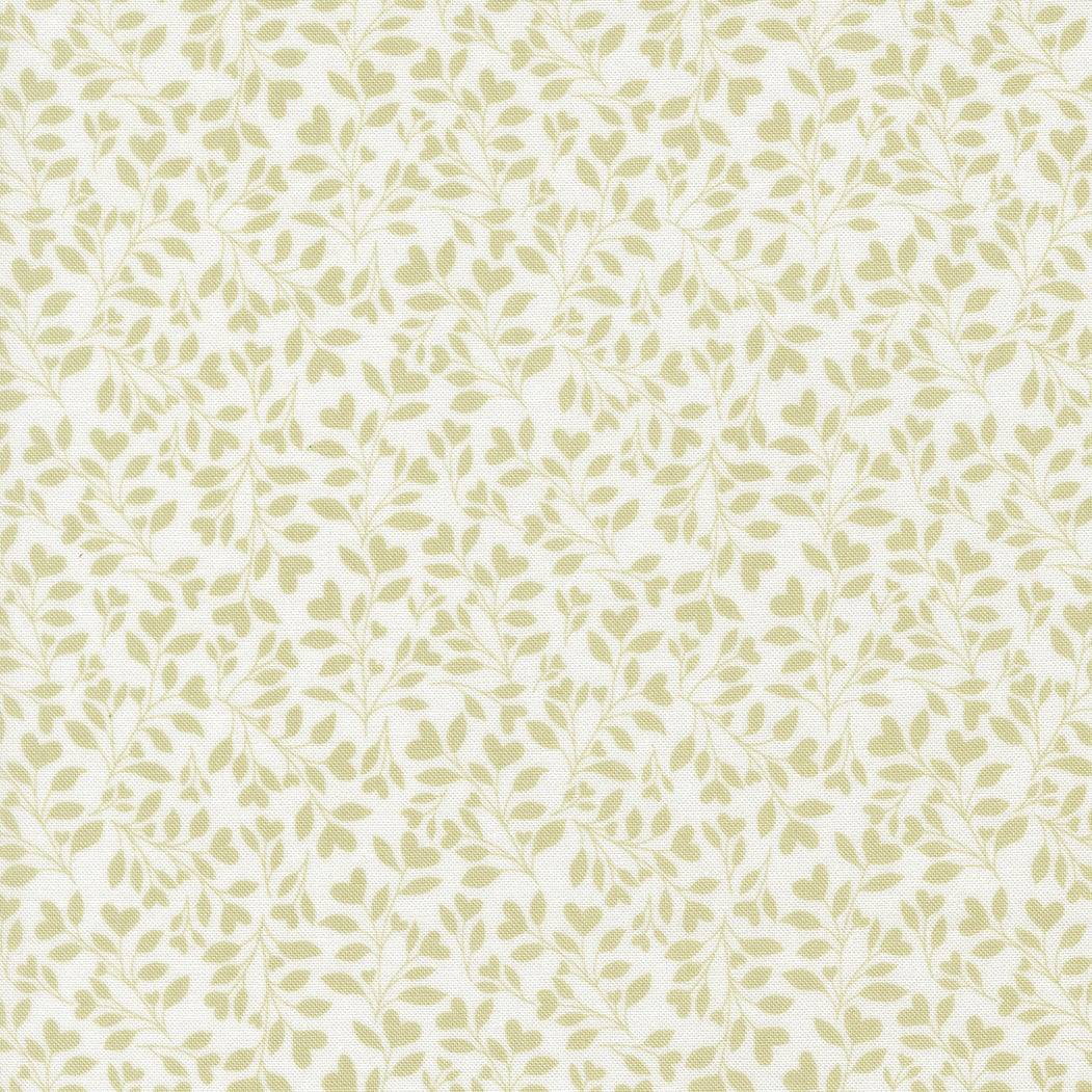 Abide Hearts and Leaves fabric with linen white and light green floral design by Brenda Riddle for Moda Fabrics