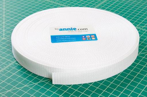 By Annie Webbing white 1-inch wide durable polypro strapping roll sold in 3 yard increments