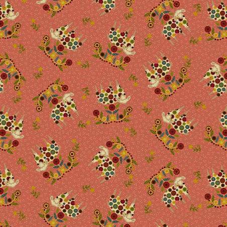 Pennyberry Farm Feeling Sheepish Pink fabric with polka dot farm animals and floral patterns on pink background