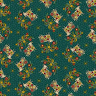 Pennyberry Farm Bust a Move Teal fabric with farm animals and floral patterns on teal background by Kim Diehl