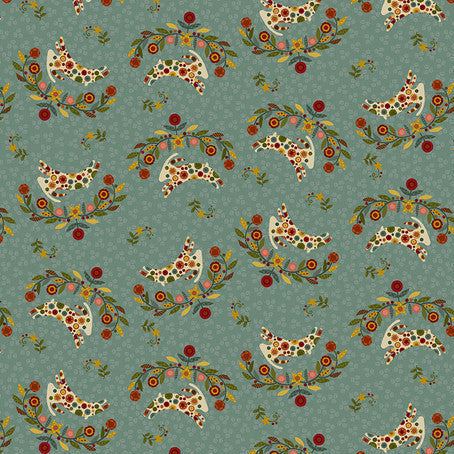 Pennyberry Farm fabric with whimsical polka dot farm animals on medium blue background by Kim Diehl