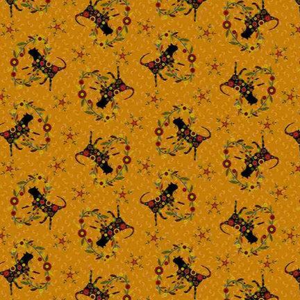 Pennyberry Farm orange fabric with polka dot farm animals and floral vines by Kim Diehl for Henry Glass