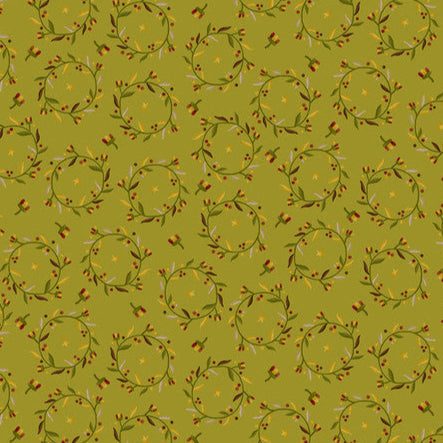 Pennyberry Farm Wreaths thyme green fabric with farm animal polka dot wreath patterns by Kim Diehl