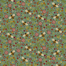Pennyberry Farm Medium Teal fabric with bees and floral pattern by Kim Diehl for Henry Glass