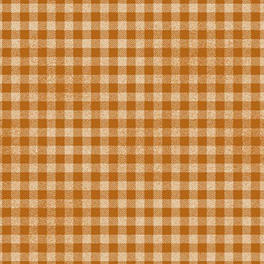 Pennyberry Farm Gingham Orange fabric by Kim Diehl, orange and cream check pattern, sold by the half yard