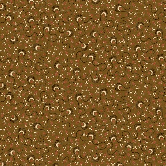 Pennyberry Farm Stippled Vines Brown fabric with abstract vine and polka dot pattern by Kim Diehl