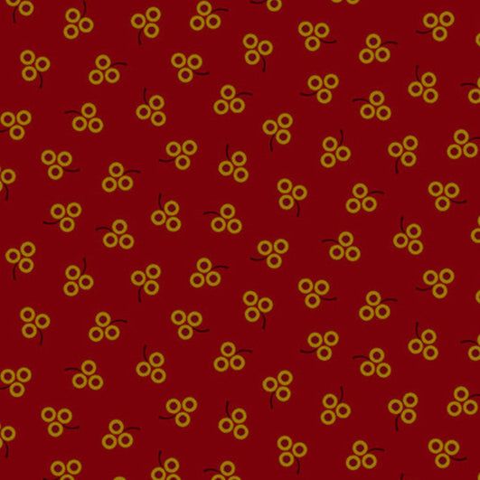 Pennyberry Farm red fabric with yellow berry clusters pattern by Kim Diehl for Henry Glass & Co.