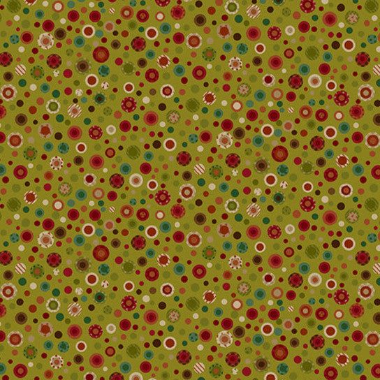 Pennyberry Farm medium green fabric with colorful polka dot and farm animal patterns by Kim Diehl for Henry Glass & Co.