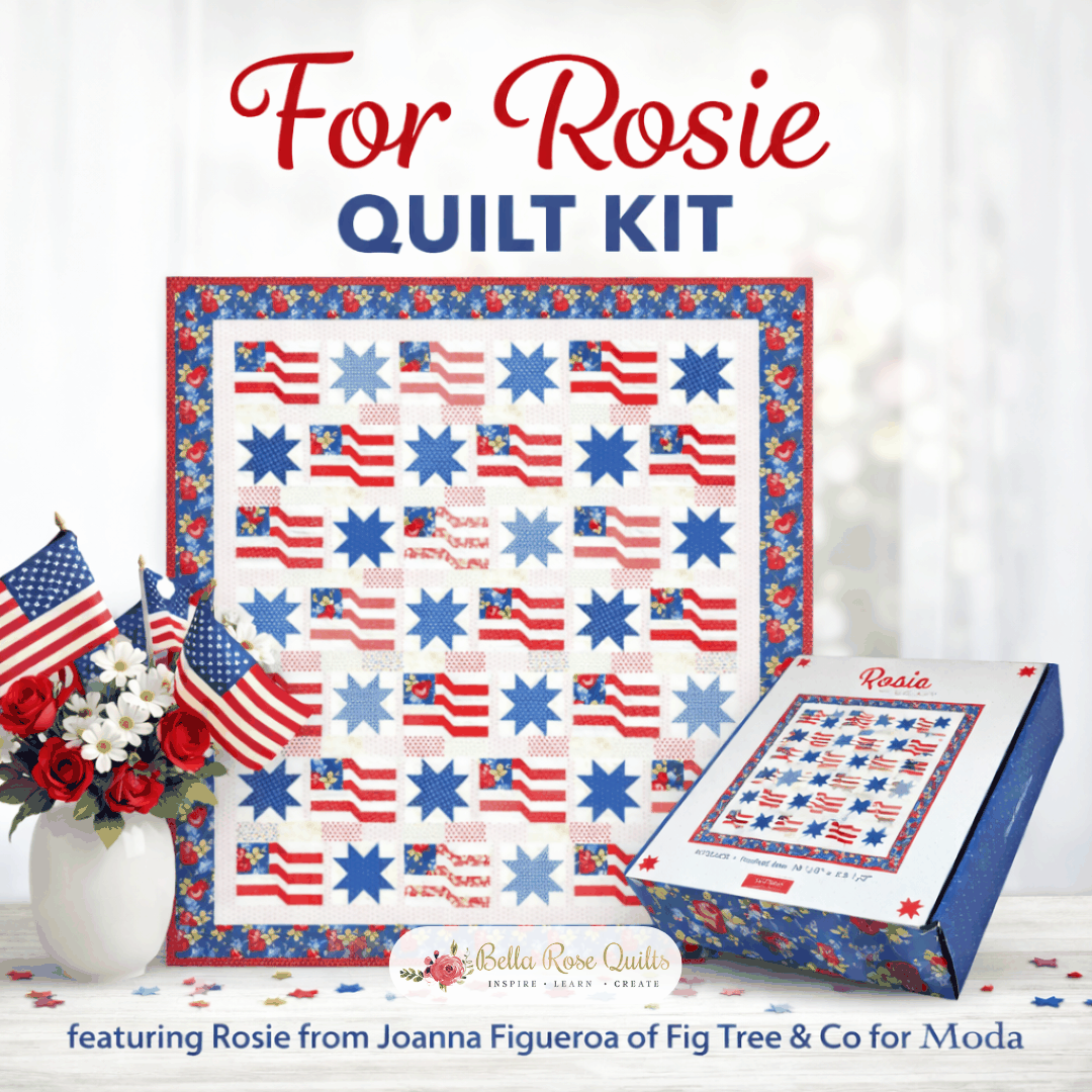 For Rosie Quilt Kit by Joanna Figueroa featuring Moda Fabrics Rosie collection, quilt top 58.5" x 65.5" with pattern and fabric included