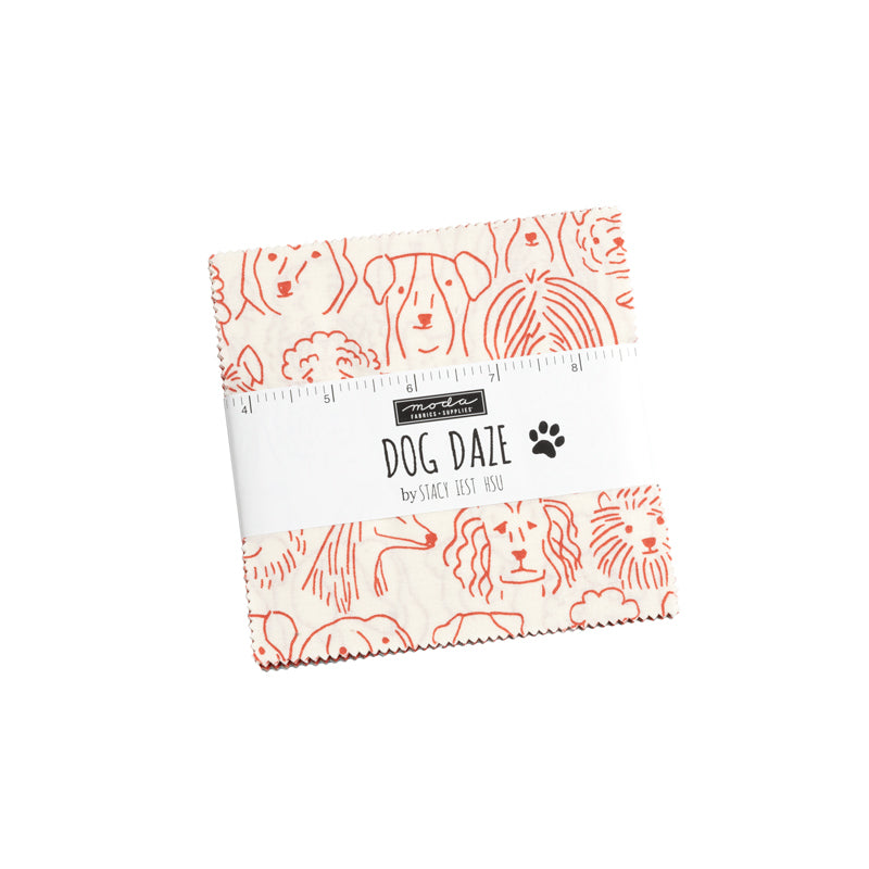 Dog Daze Mini Charm Pack fabric with playful puppies and dog bones by Stacy Iest Hsu for Moda Fabrics