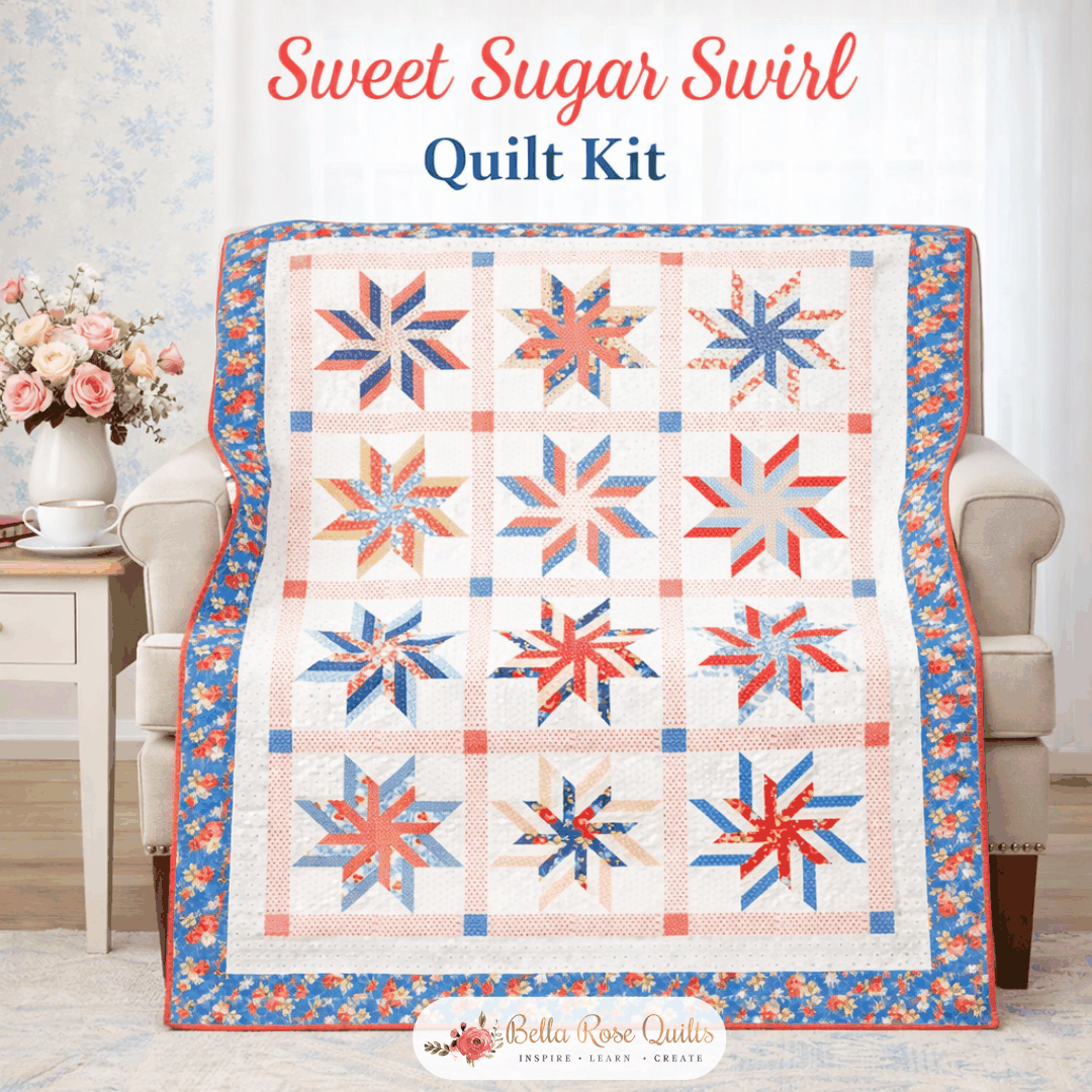 Sweet Sugar Swirl Quilt Kit featuring Rosie collection with four color border options and pattern by Joanna Figueroa
