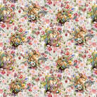 Basket Full of Blessings fabric by Catherine Bartolli featuring floral patterns and bunnies on white background