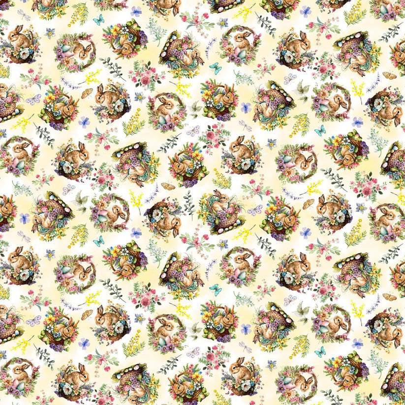 Basket Full of Blessings pastel spring floral fabric by Catherine Bartolli for Henry Glass & Co.
