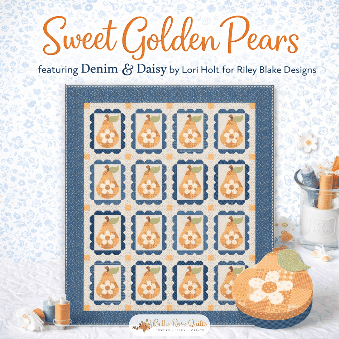 Sweet Golden Pears quilt kit with Denim & Daisy fabric by Lori Holt, 70.5" x 82.5"