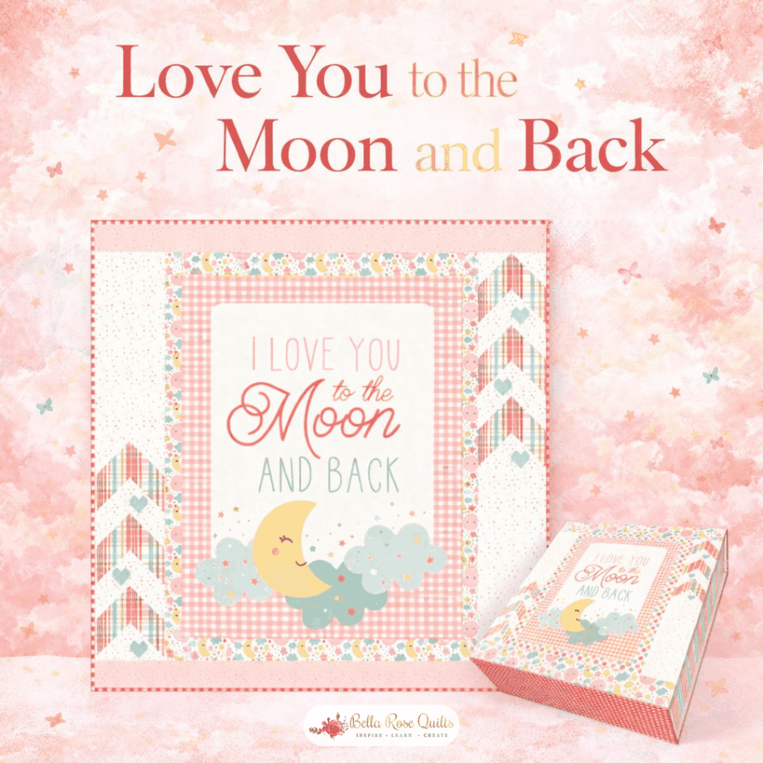 Love You to the Moon coral quilt kit with pattern and fabric by Echo Park, 51.5x51.5 inches
