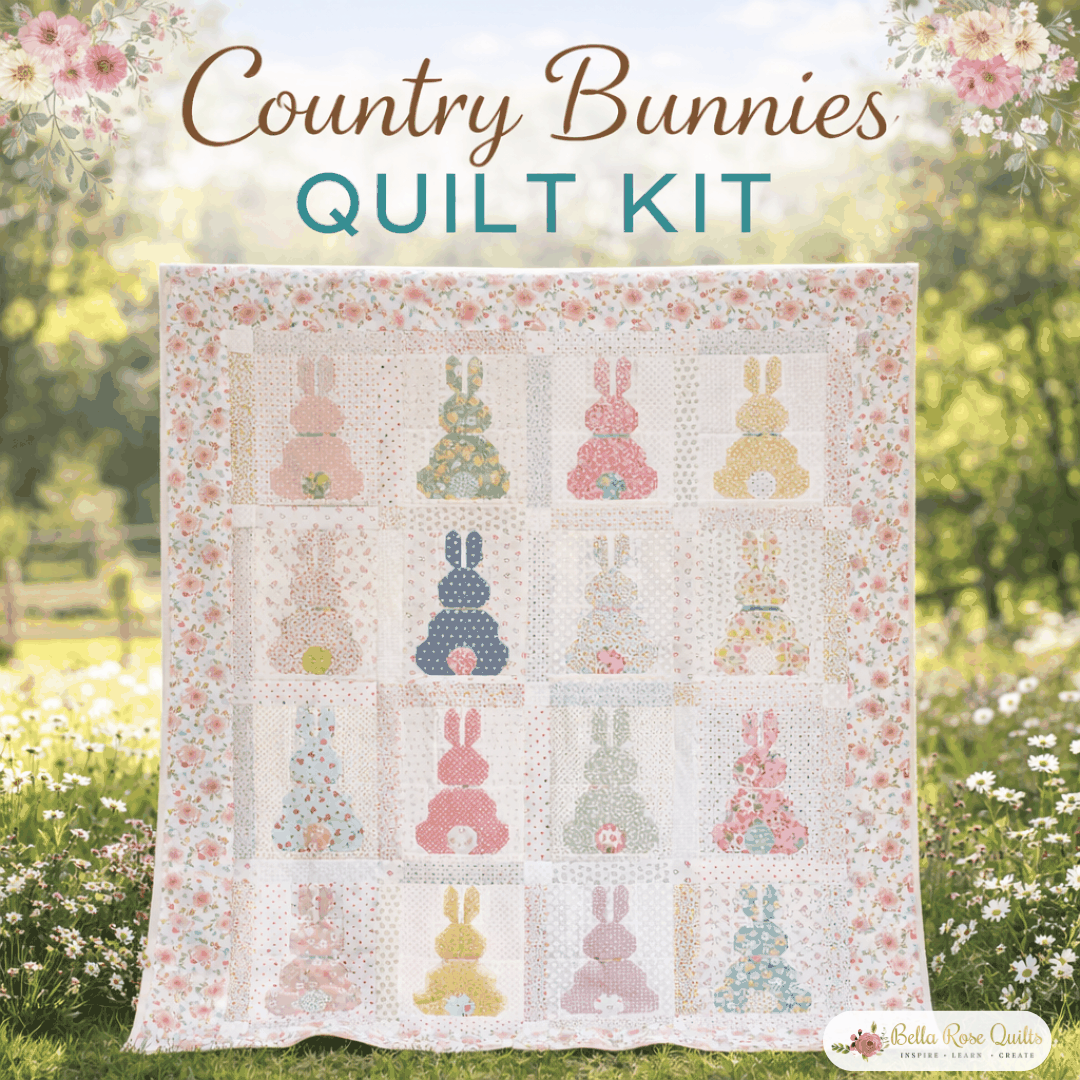 Country Bunnies Quilt Kit featuring sweet bunny designs and curated fabrics by Sandy Pennington