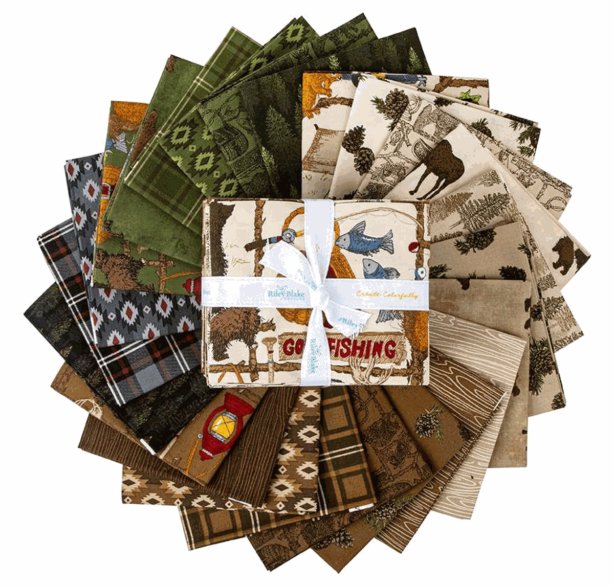 (24) 1/2 Bundle Pine Grove Main Brown cotton fabric featuring pinecone and nature prints for quilting and home decor