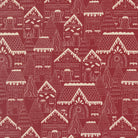Gingerbread Lane holiday fabric with gingerbread houses, candy canes, snowflakes, and festive Christmas decorations