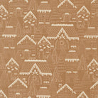 Gingerbread Lane Christmas fabric featuring snowy street with gingerbread houses and holiday decor by Kiley Ferons for Moda Fabrics