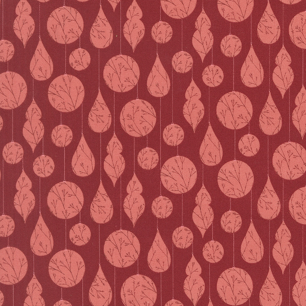 Gingerbread Lane Christmas fabric with cranberry crystal ornaments design by Kiley Ferons