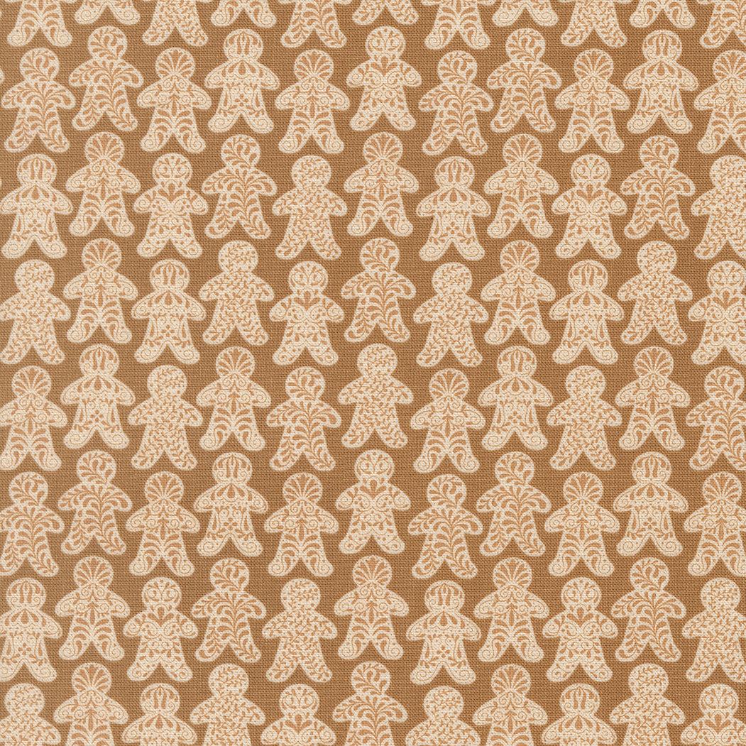 Gingerbread Lane fabric featuring gingerbread men and candy canes by Kiley Ferons for Moda Fabrics
