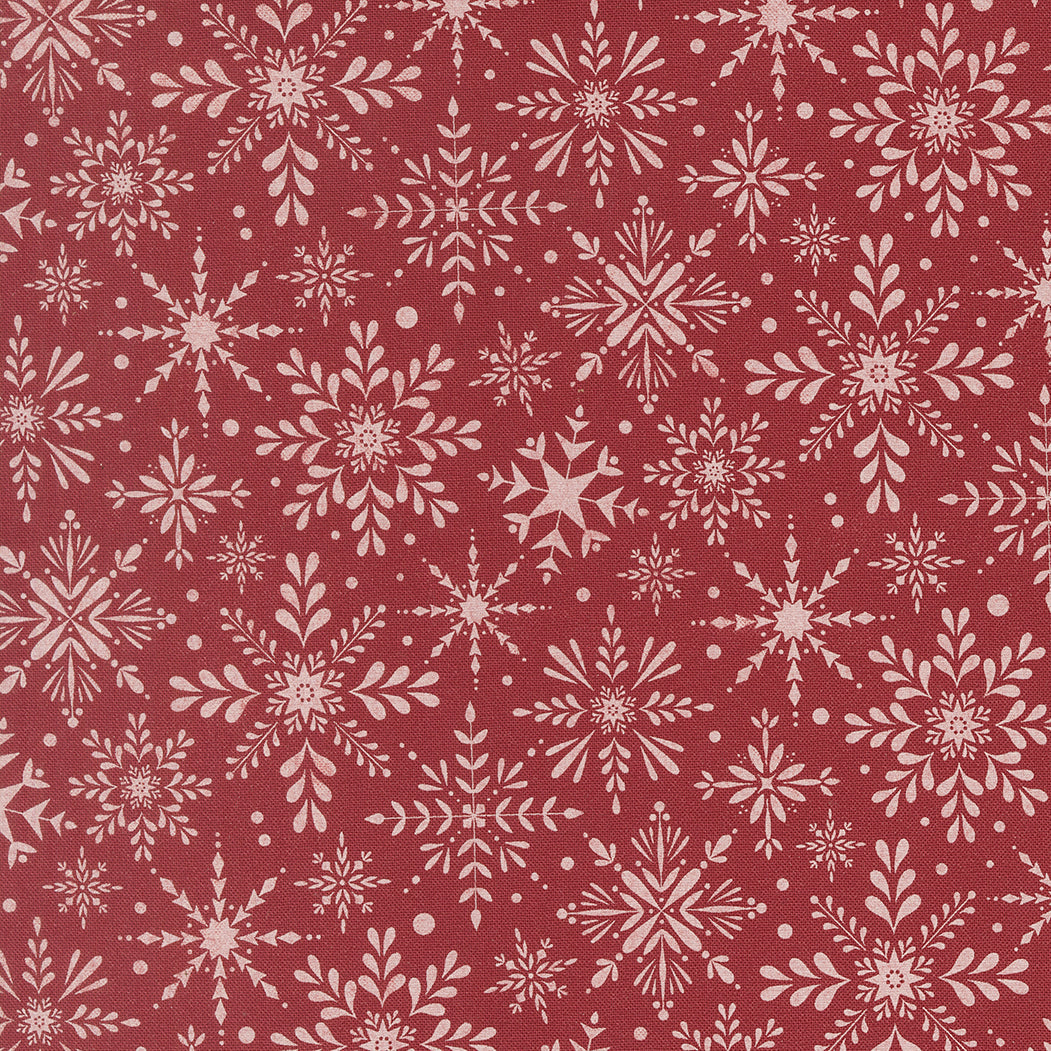 Gingerbread Lane Blizzard Cranberry fabric by Kiley Ferons featuring Christmas gingerbread houses and holiday motifs