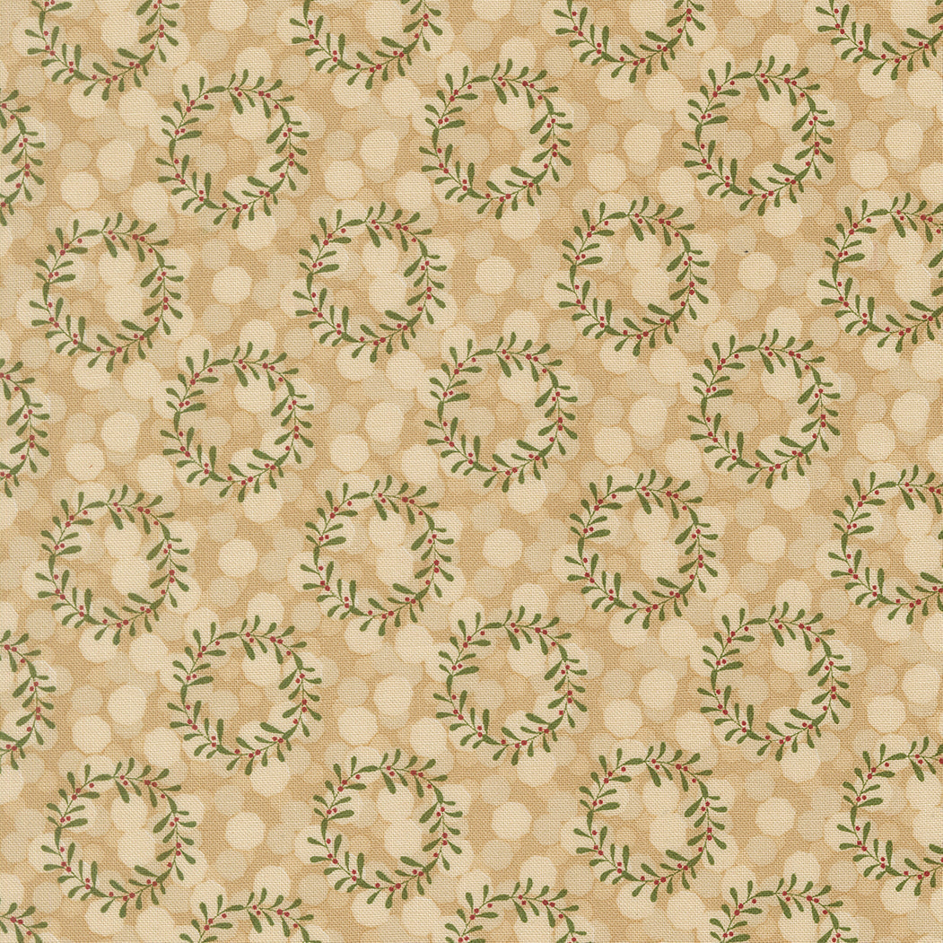 Gingerbread Lane Christmas fabric with gingerbread houses, candy canes, and twinkling lights by Kiley Ferons