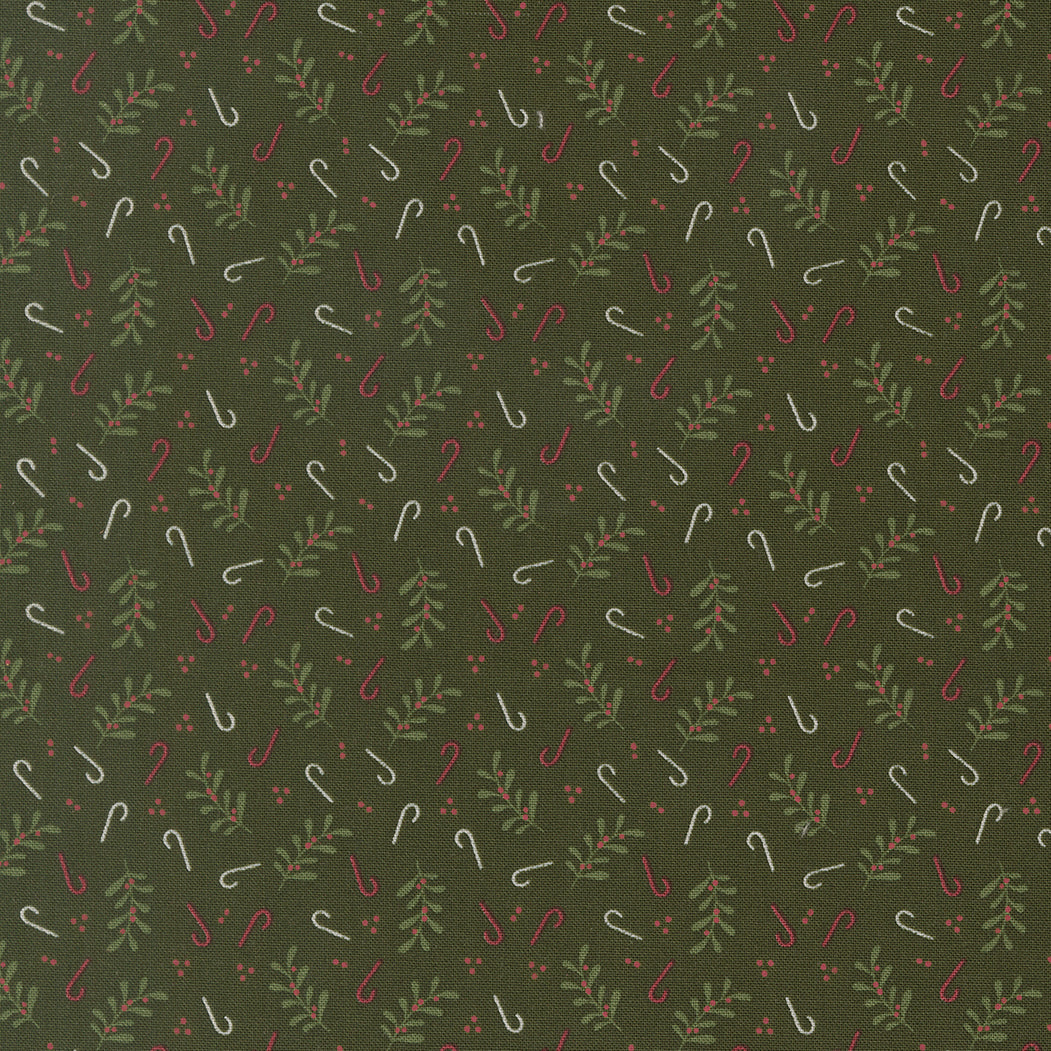 Gingerbread Lane Holly Candy Pine festive Christmas fabric by Kiley Ferons with gingerbread houses and candy cane patterns