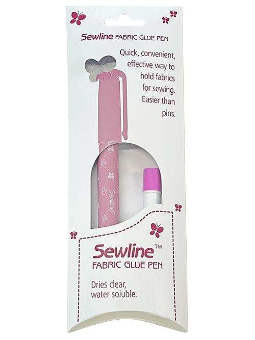 Sewline Fabric Glue Pen with blue water-soluble glue and refill tube for sewing fabrics