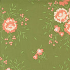 Abloom by Corey Yoder Moda fabric green background with peach floral print