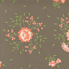Abloom by Corey Yoder Slate Springtime Rose Florals fabric with pink flowers and green leaves on gray background