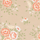 Abloom by Corey Yoder springtime rose floral fabric with peach and white flowers on beige background