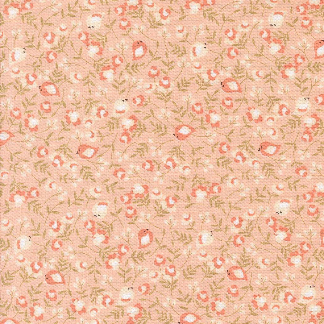 Abloom by Corey Yoder floral fabric with birds and pink pastels for quilting and crafts