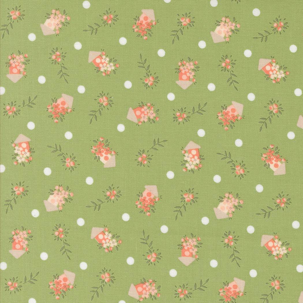 Abloom by Corey Yoder floral birdhouse fabric in soft green for quilting and crafts