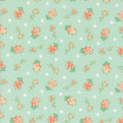 Abloom by Corey Yoder Moda Fabrics teal fabric with floral birdhouses and white polka dots