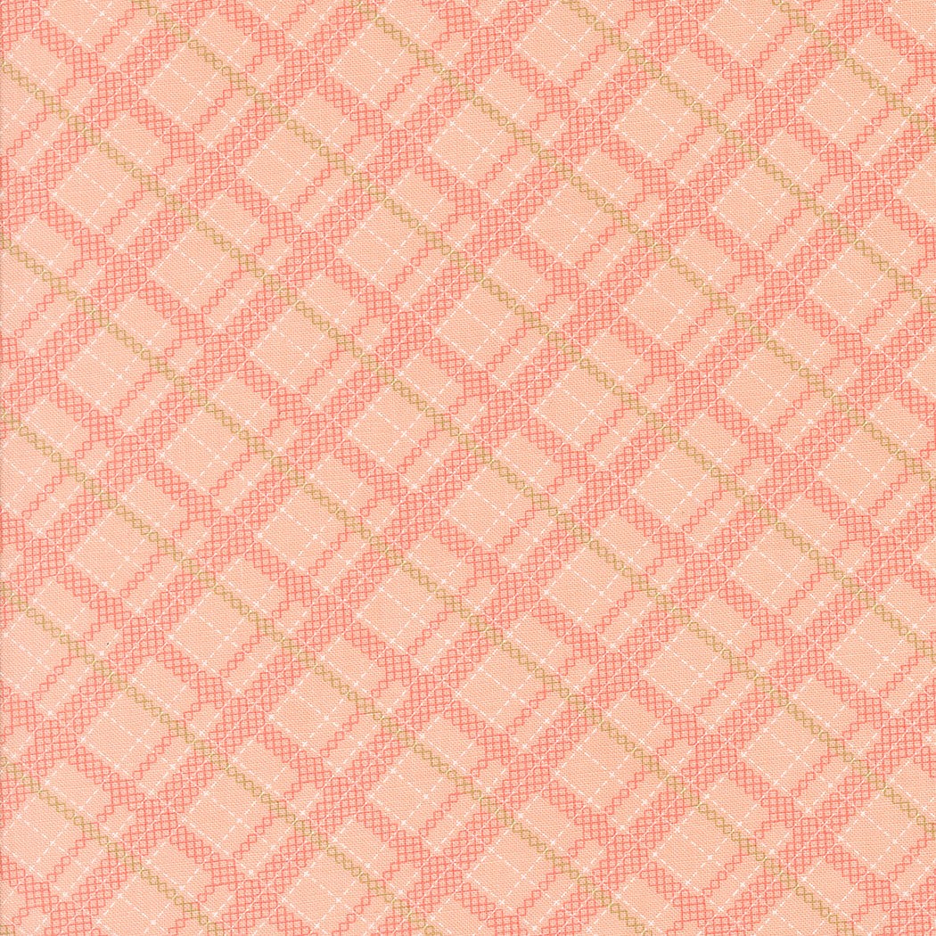 Abloom by Corey Yoder Bubble Gum stitched plaid check fabric from Moda Fabrics in soft pink and coral tones