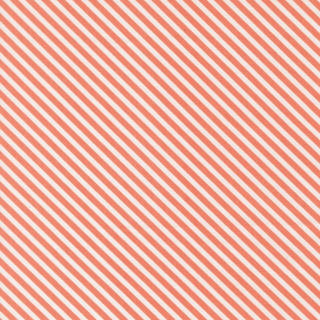 In the Garden coral bias stripe fabric by Corey Yoder for Moda Fabrics