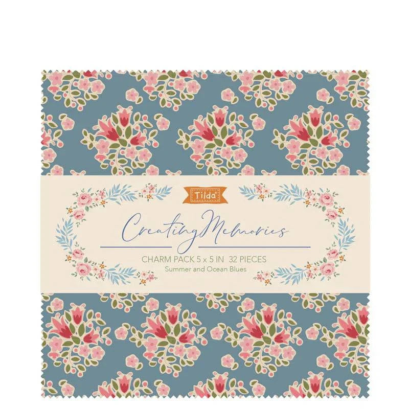 TILDA Creating Memories Charm Pack Summer Collection with floral pattern and 32 fabric pieces